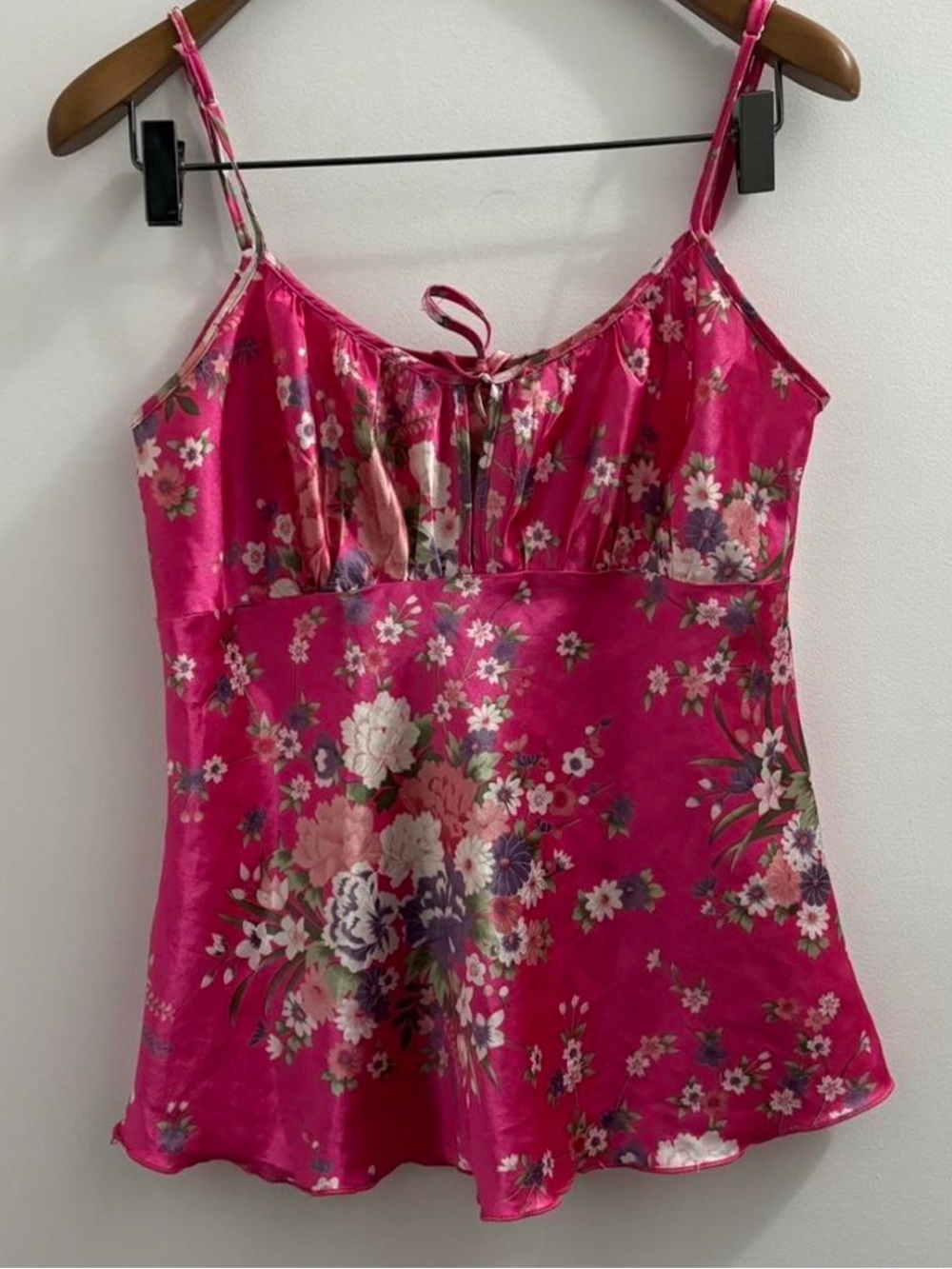 Pink Floral Satin Camisole Top